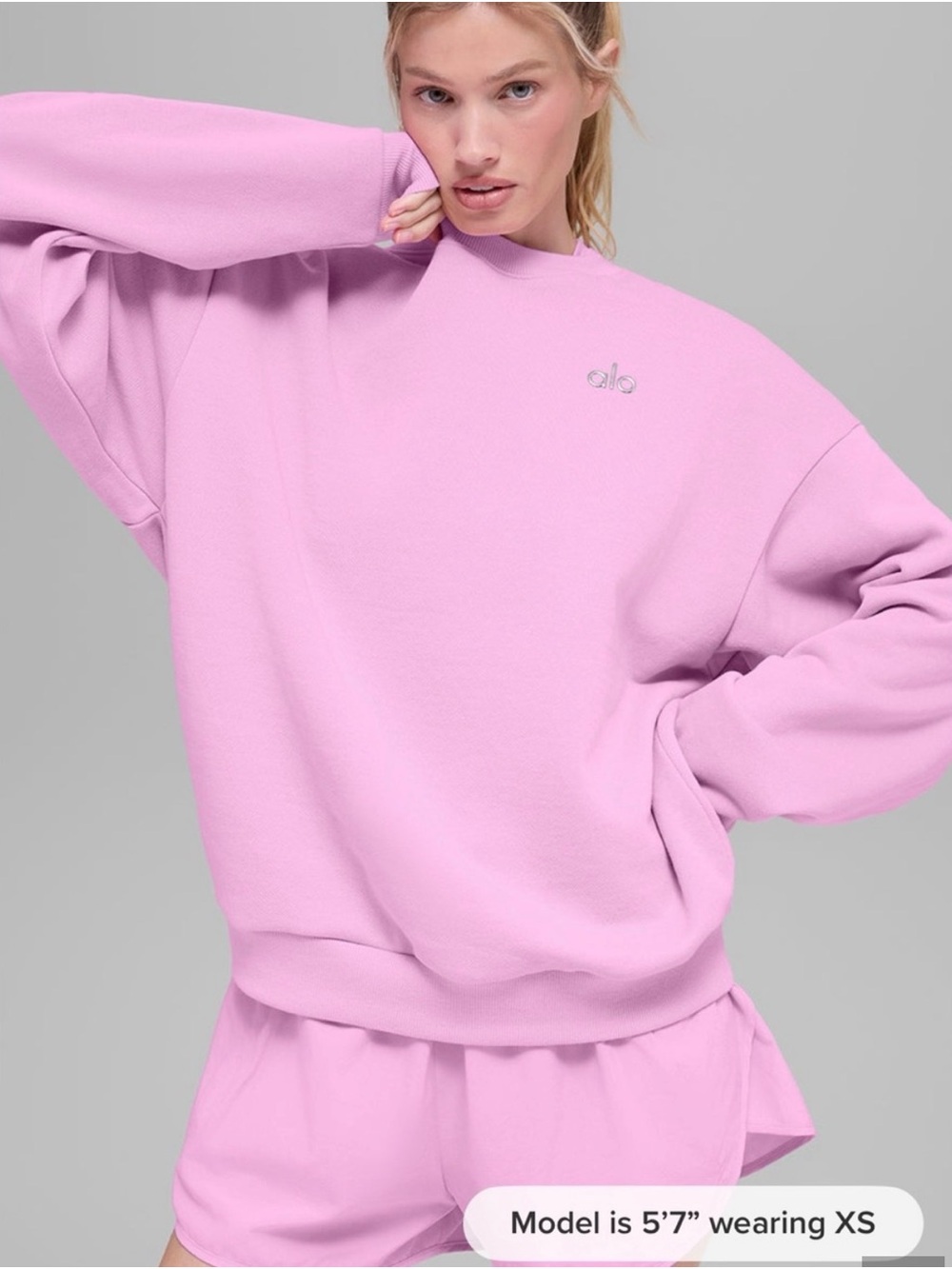 ALO Yoga Women's Candy Heart Pink Crewneck Pullover
